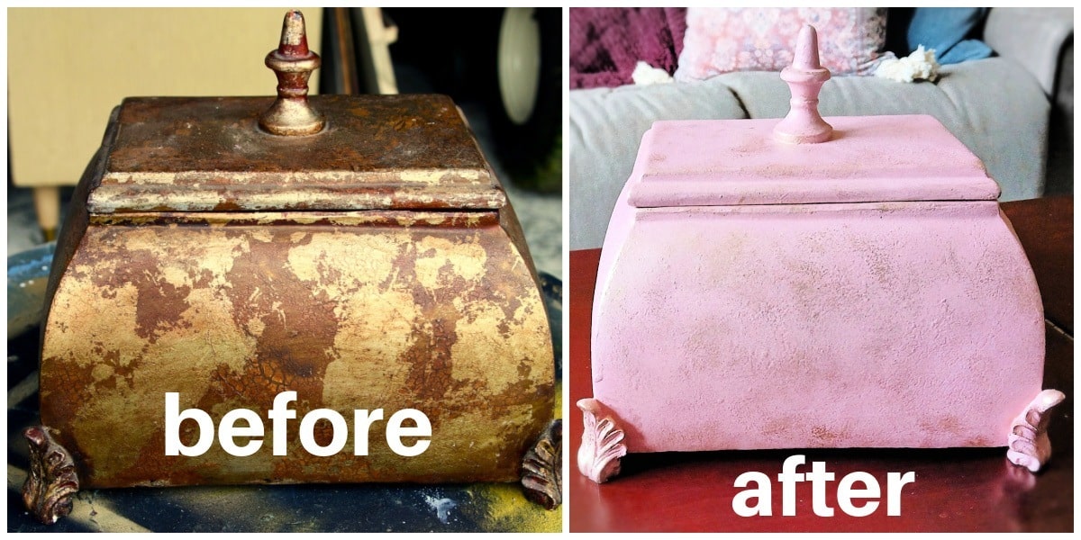 before and after photos of a trinket box paint makeover