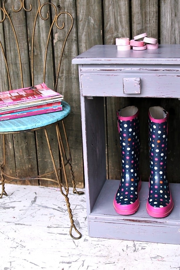 layered paint on a nightstand using petroleum jelly technique