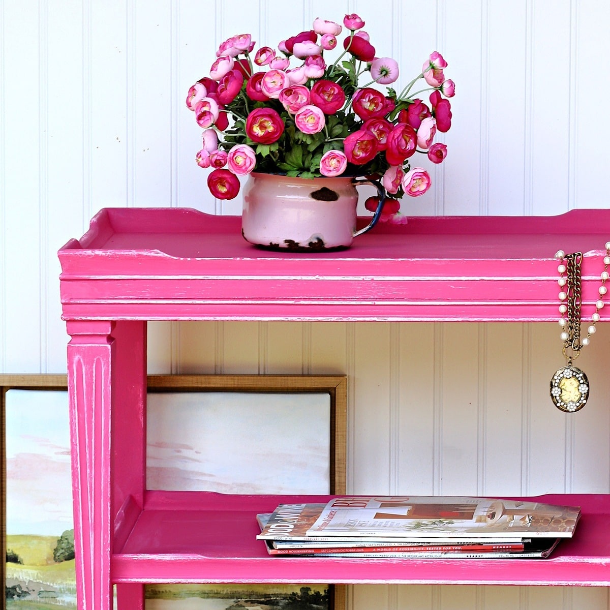 Pink table painted with Dixie Belle Paint