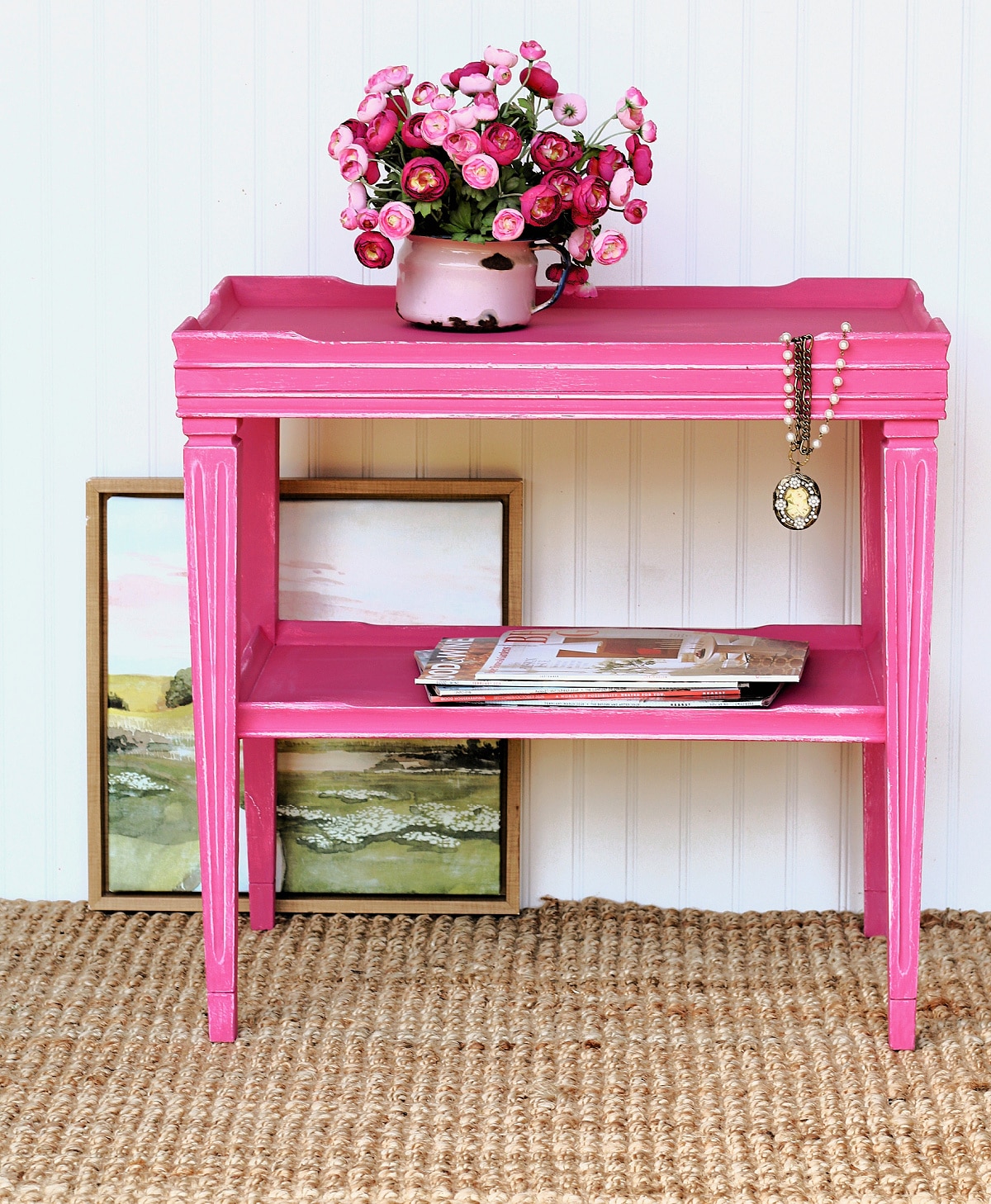 how to make furniture look beautiful with distressed layers of pink paint