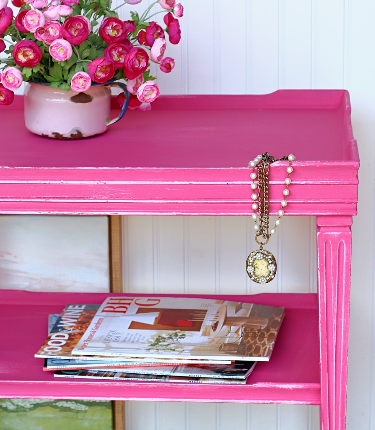 how to paint furniture with two colors of pink for a layered paint finish