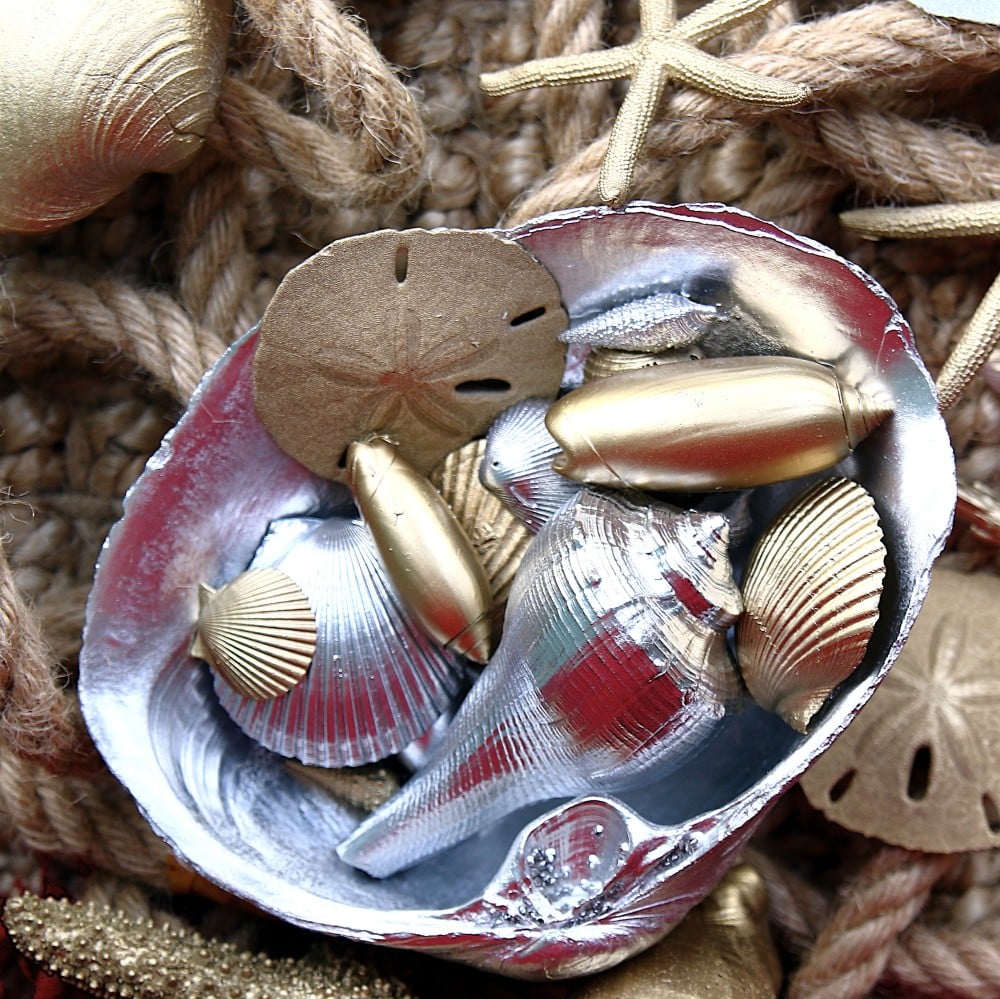 fancy gold and silver seashells spray painted 
