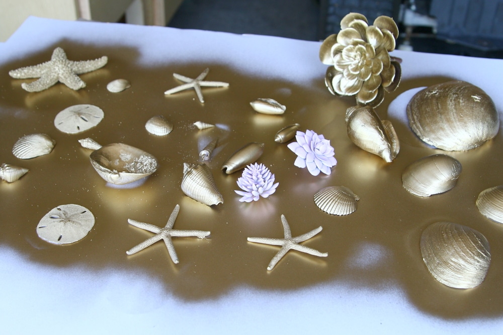 how to spray paint seashells with metallic paint
