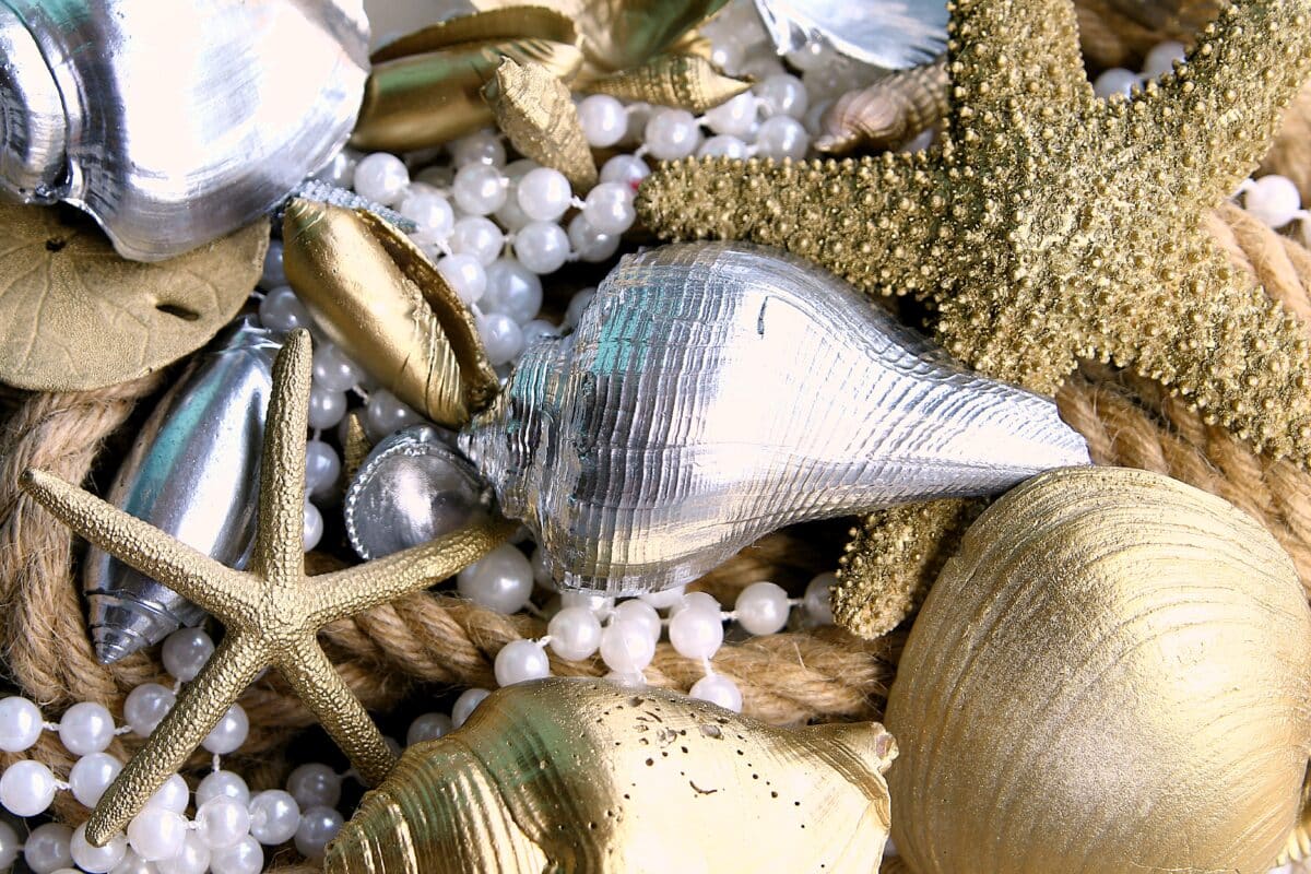 spiral seashells painted gold and silver
