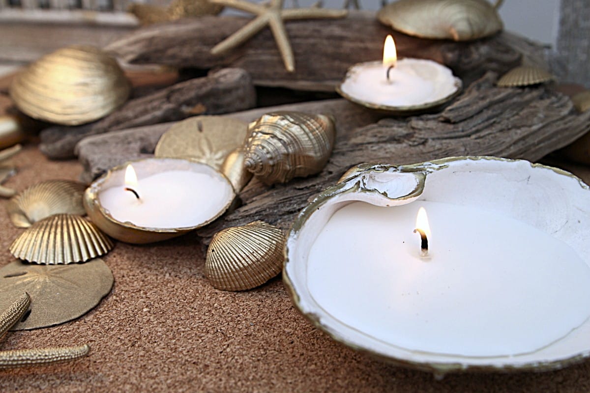 candles in clam shells DIY
