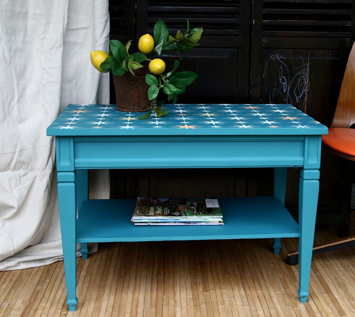 how to paint and stencil a side table with retro stars for a mid century modern look (3) (Custom)