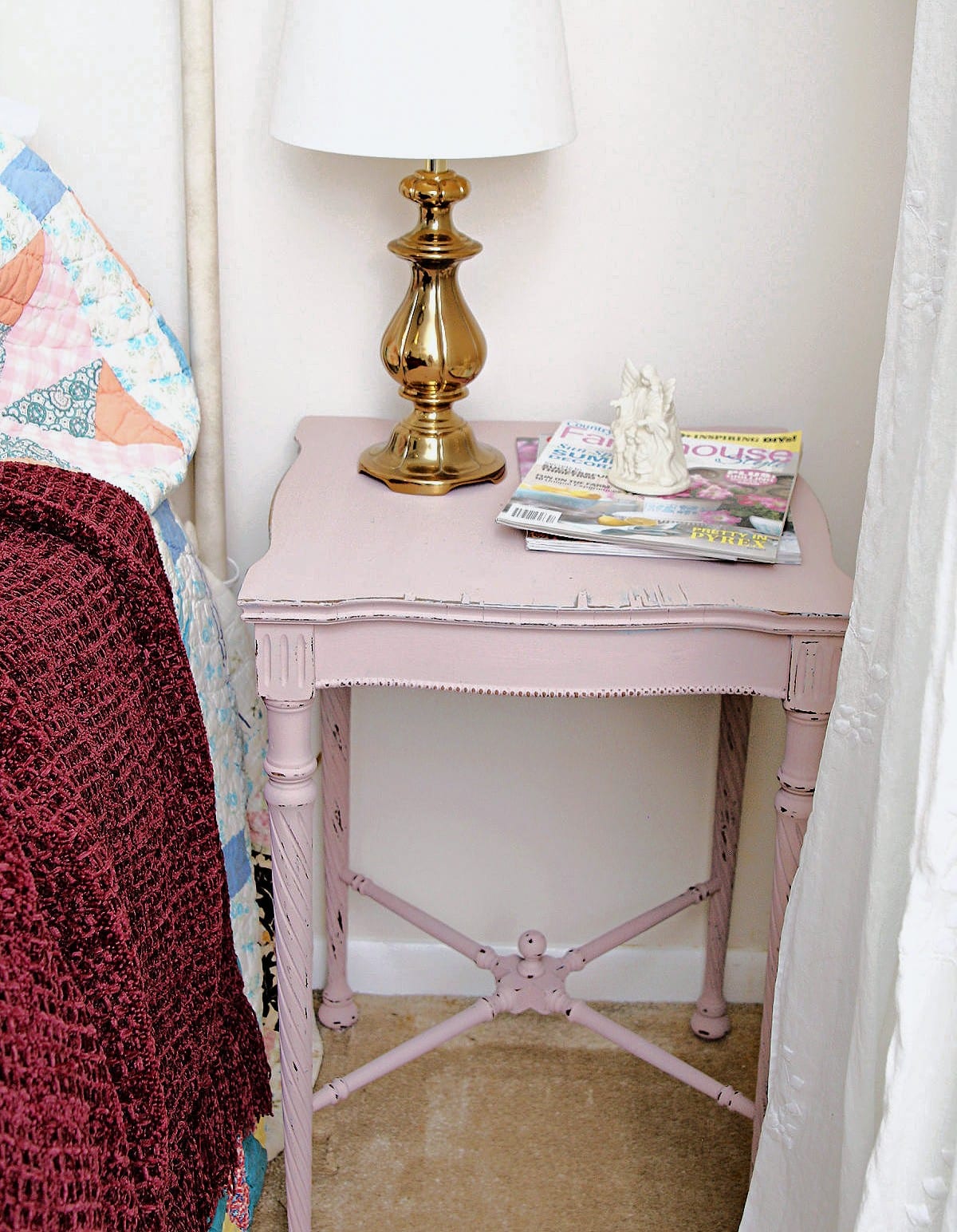 side table painted with Dixie Belle Paint Chalk Mineral Paint Tea Rose Color