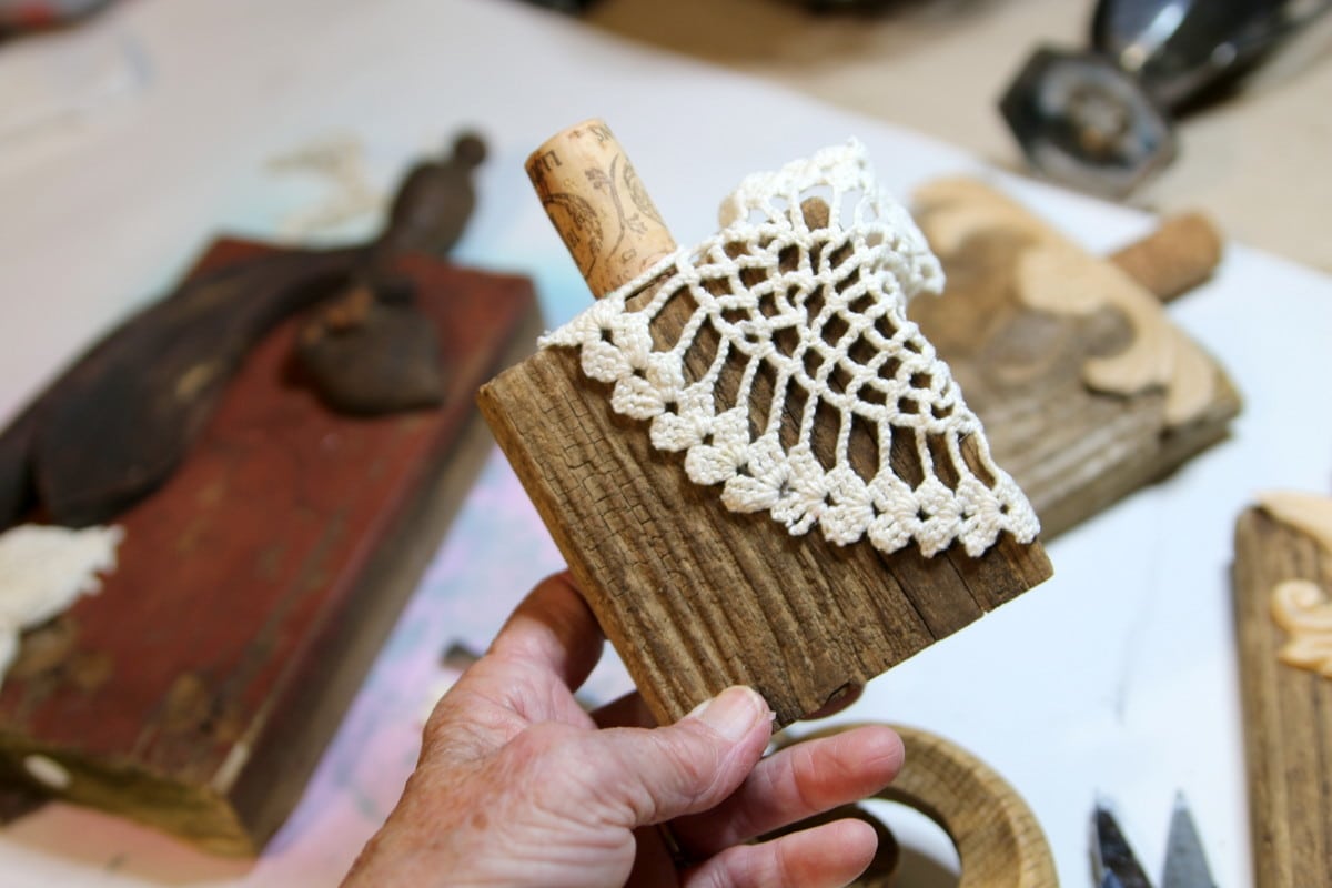 how to decorate DIY wood block pumpkins with fabric and reclaimed architectural details (6)