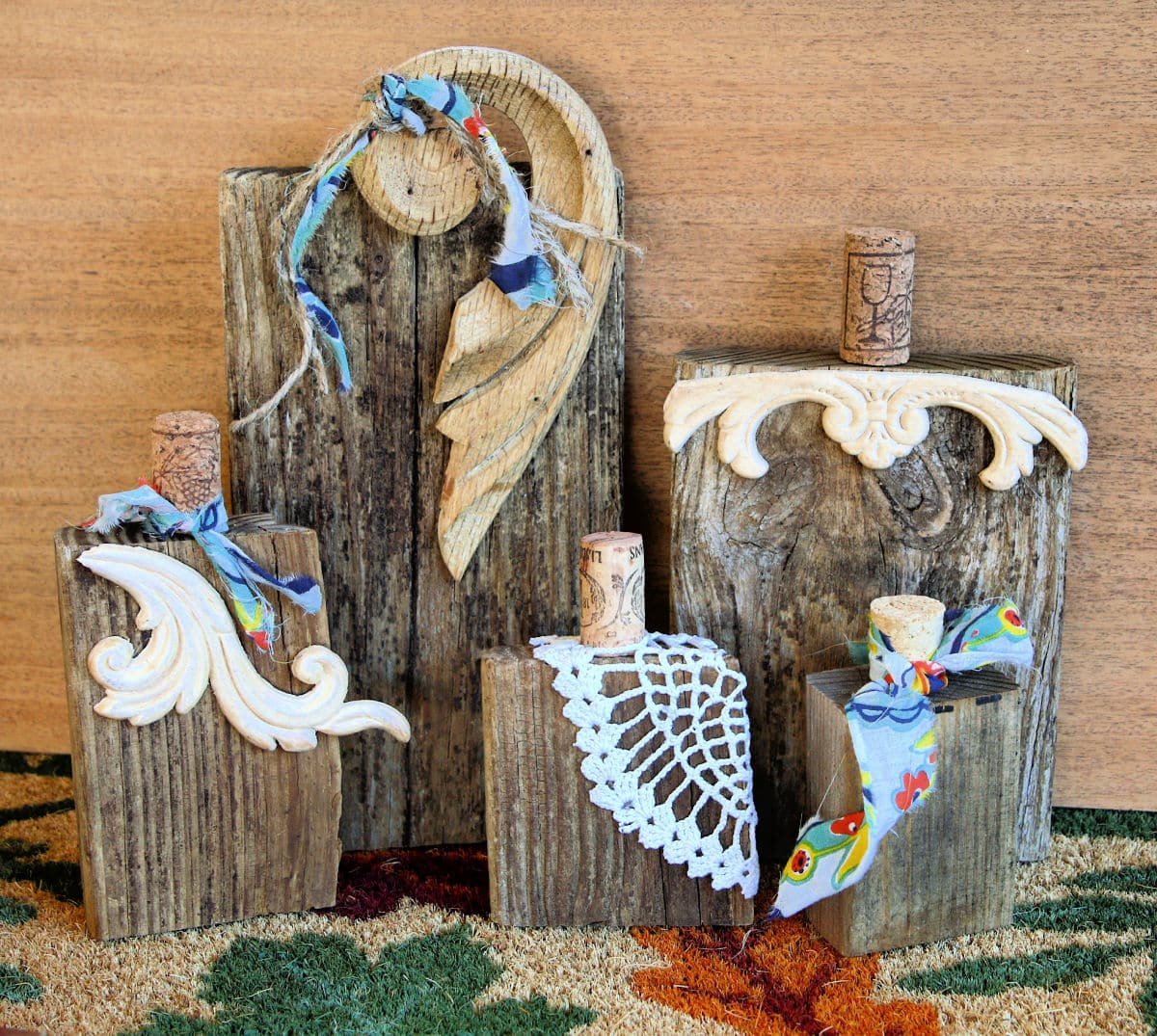 wood pumpkins created with reclaimed wood